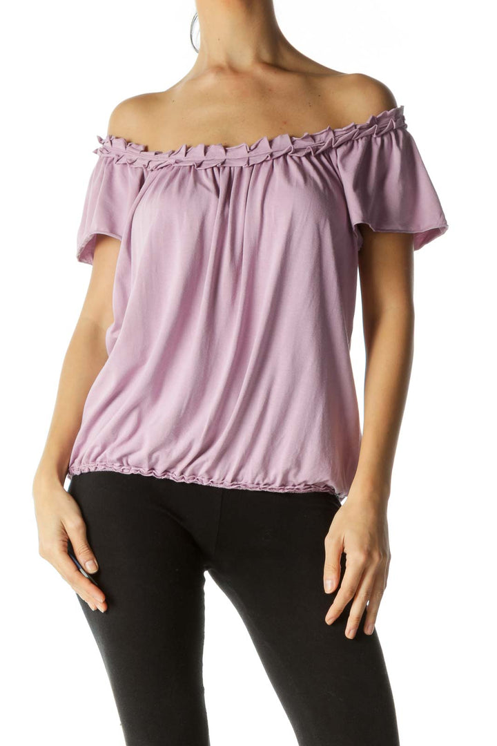 Purple Ruffled Collar Elastic Waist Top