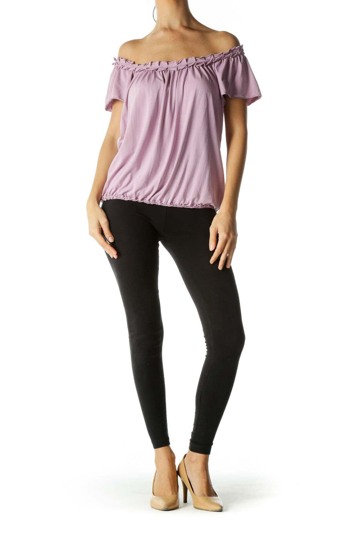 Purple Ruffled Collar Elastic Waist Top