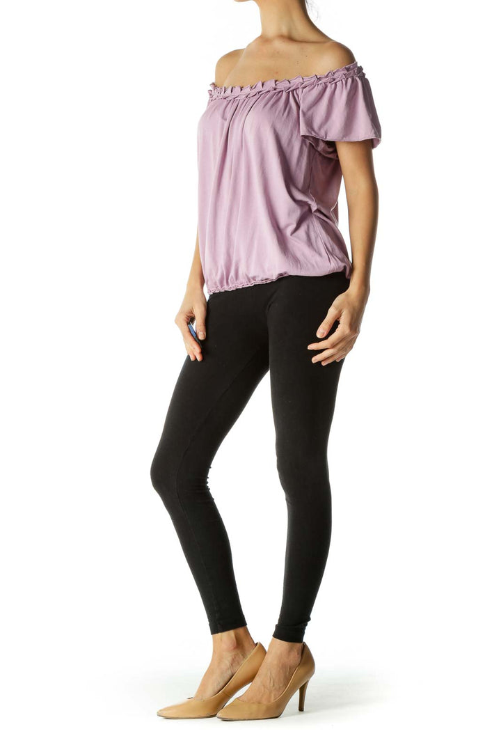 Purple Ruffled Collar Elastic Waist Top