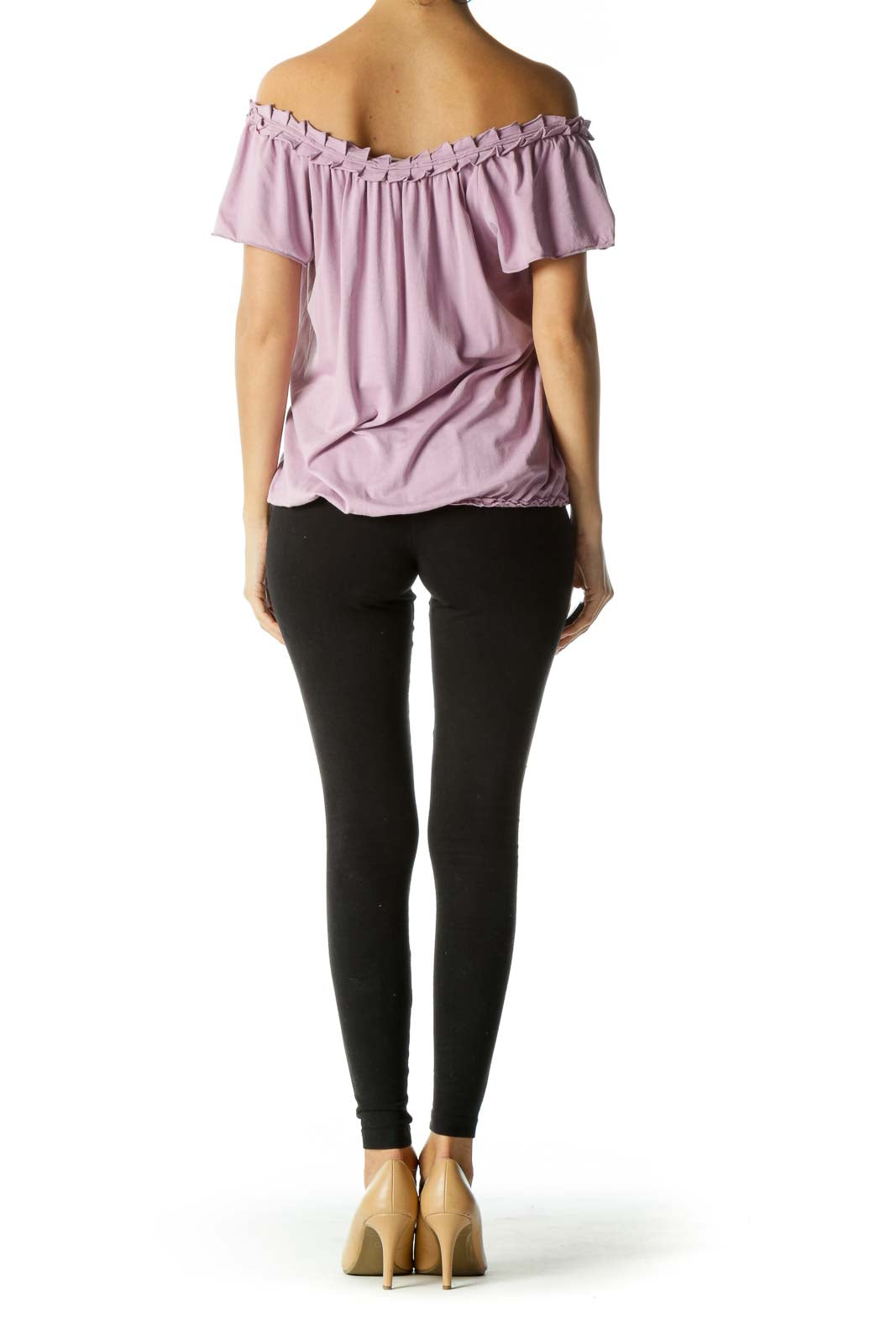 Purple Ruffled Collar Elastic Waist Top