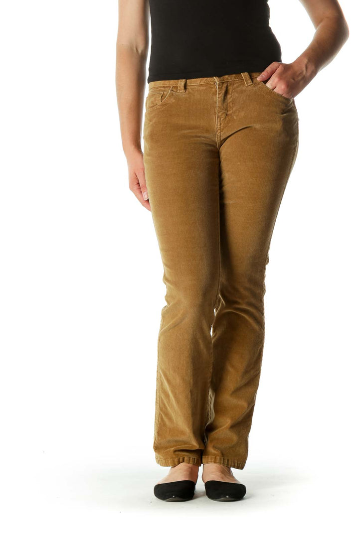 Khaki Corduroy Lean Boot-cut Pants