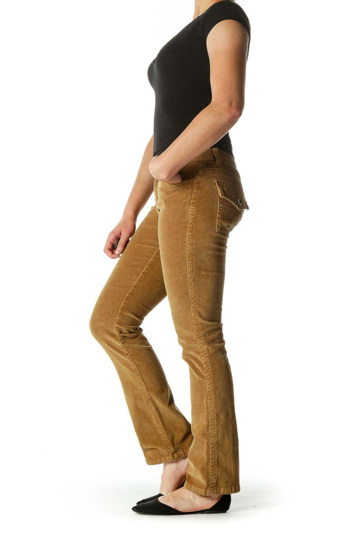 Khaki Corduroy Lean Boot-cut Pants