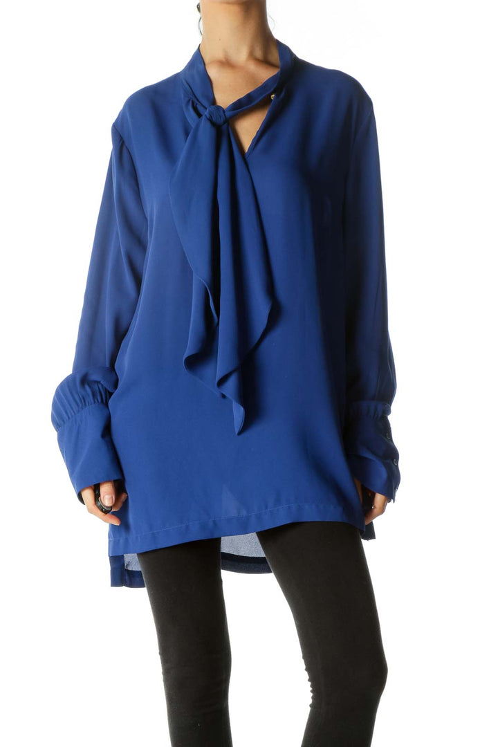 Blue Knot Detail Long Sleeve Blouse