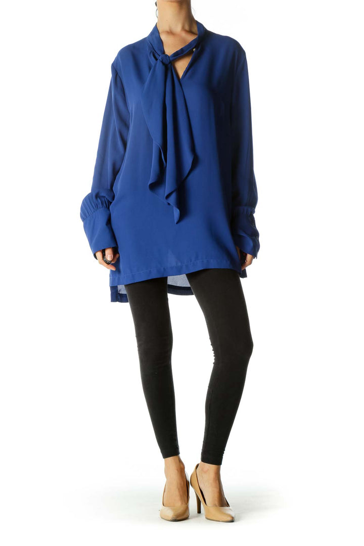 Blue Knot Detail Long Sleeve Blouse