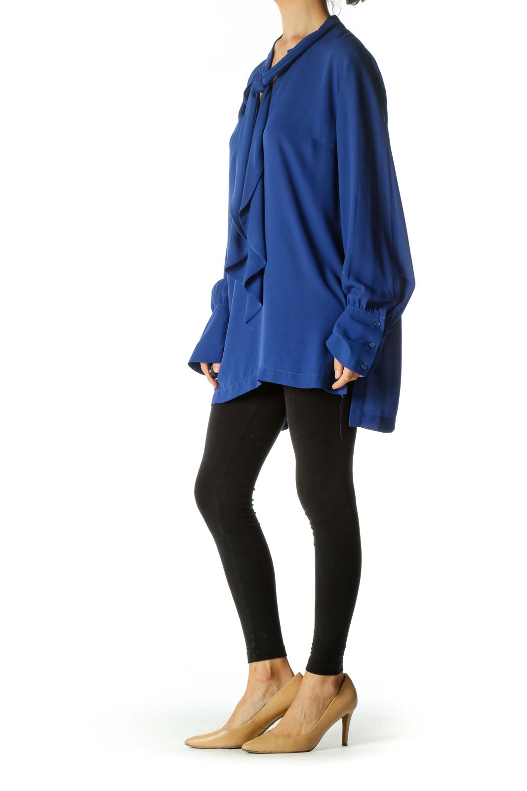 Blue Knot Detail Long Sleeve Blouse