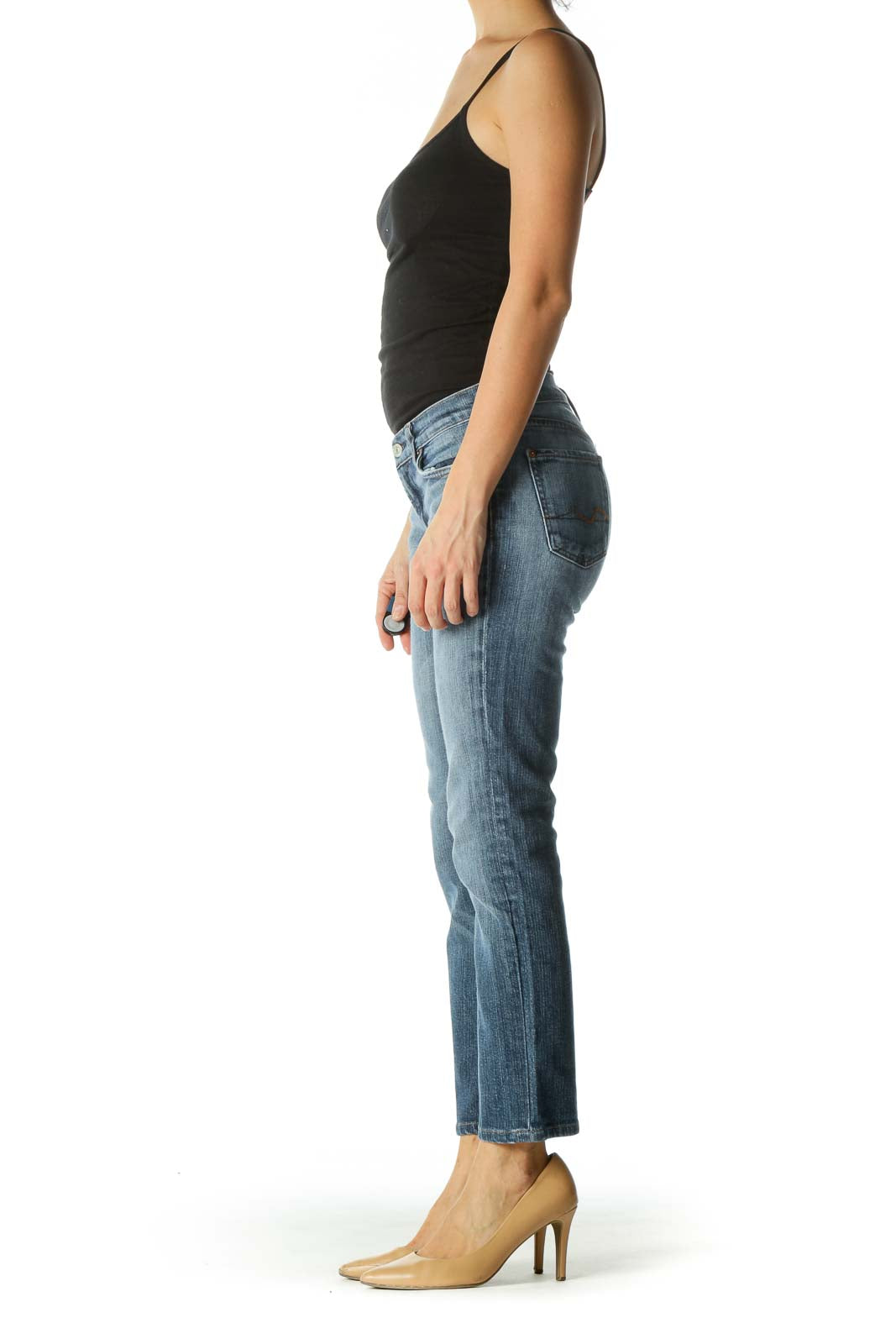 Blue Straight Leg Pocketed Denim Pants