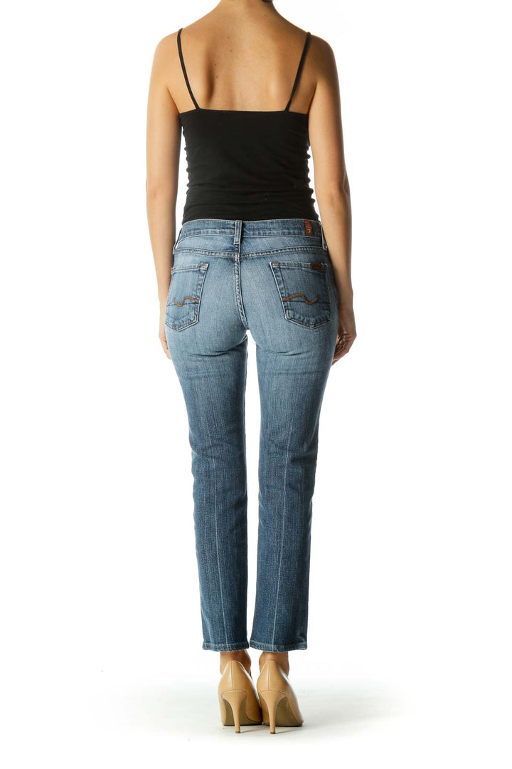 Blue Straight Leg Pocketed Denim Pants