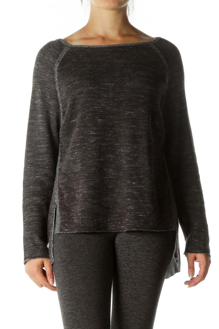 Gray White Round Neck Long Sleeve Stretch Sweater