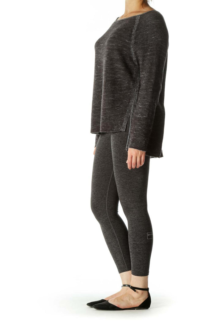 Gray White Round Neck Long Sleeve Stretch Sweater