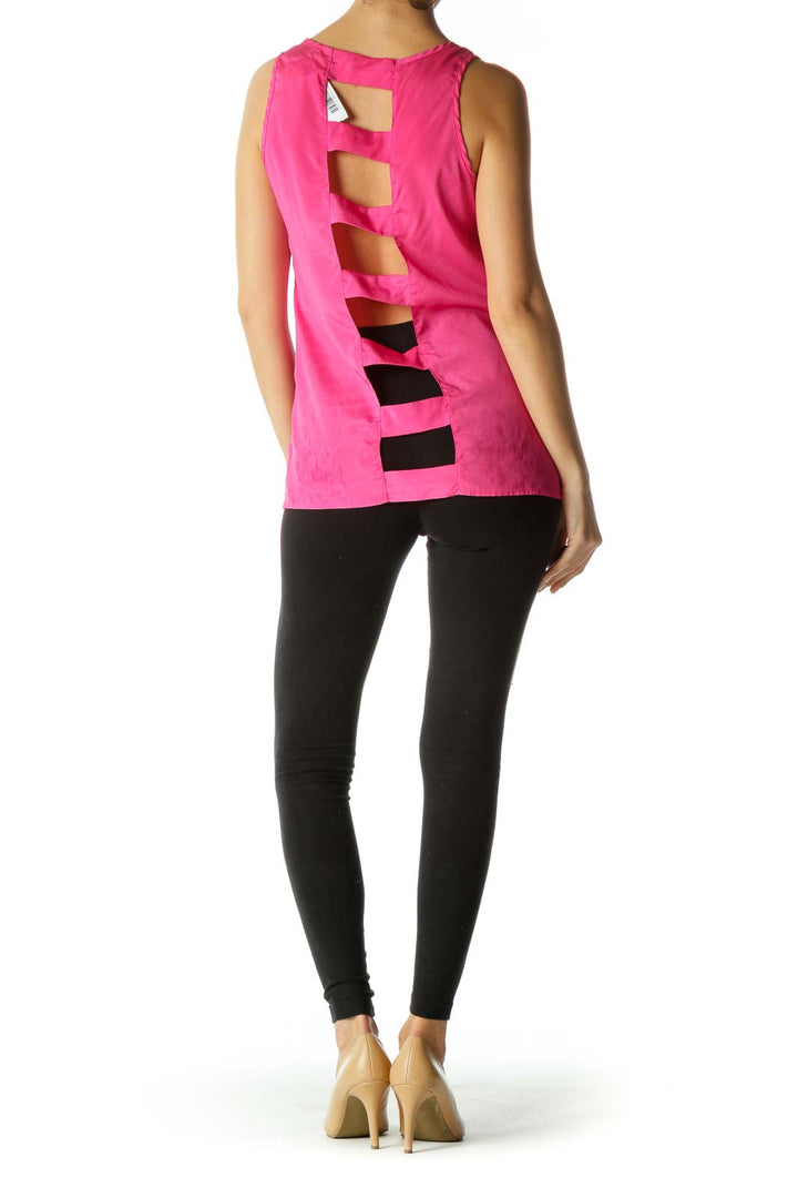 Pink Open Cut-Out Back Stretch Tank Top