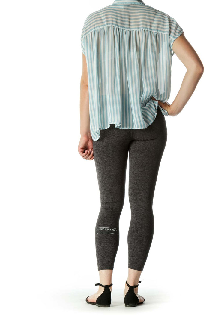 Blue White Striped Translucent Button Top