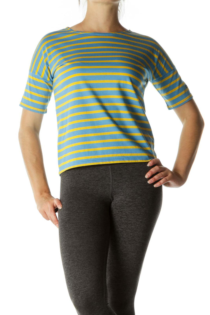 Blue Yellow 100% Cotton Short Sleeve Stretch Top