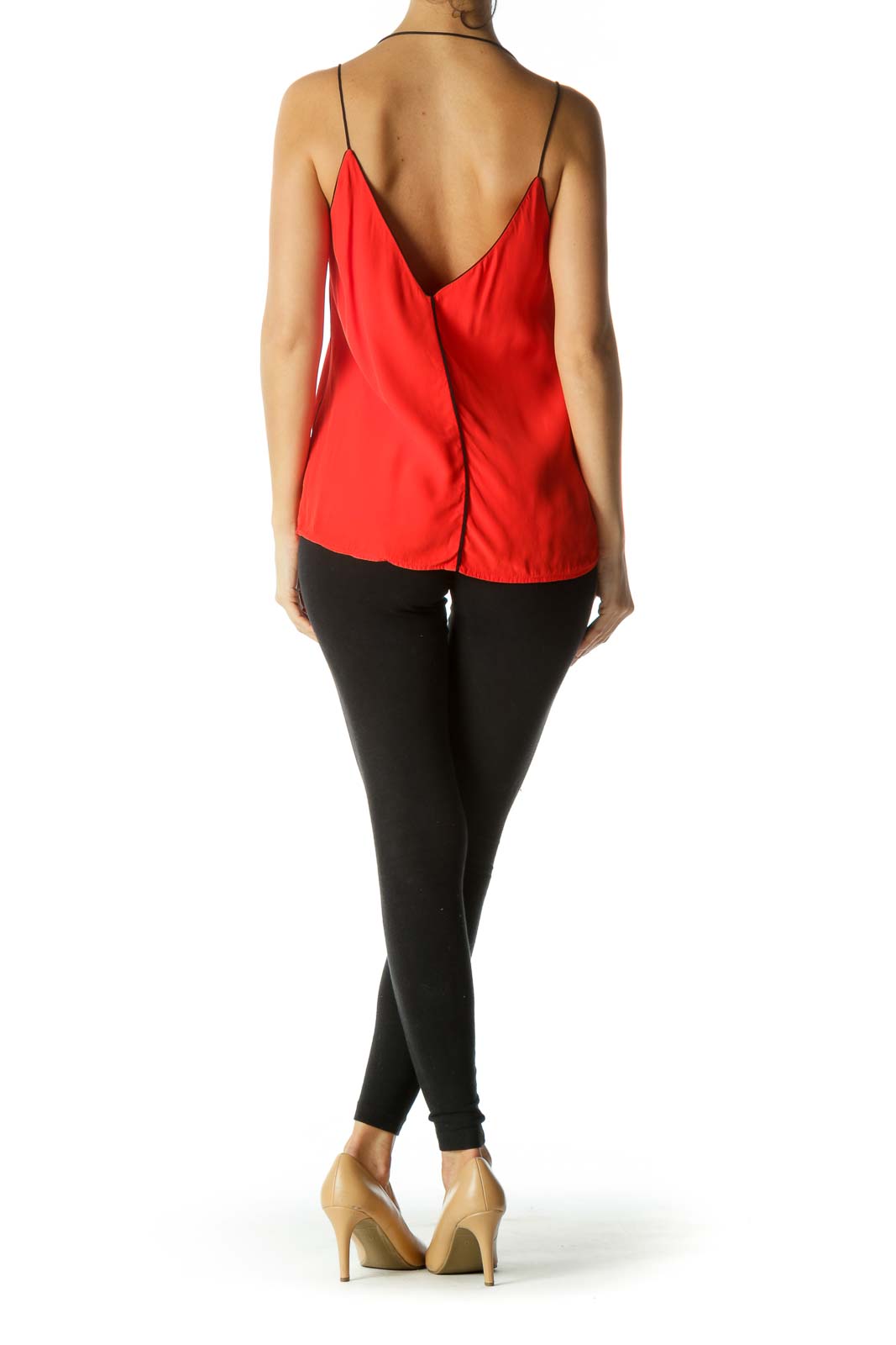 Orange Black Contrasting Piping V-Neck Blouse