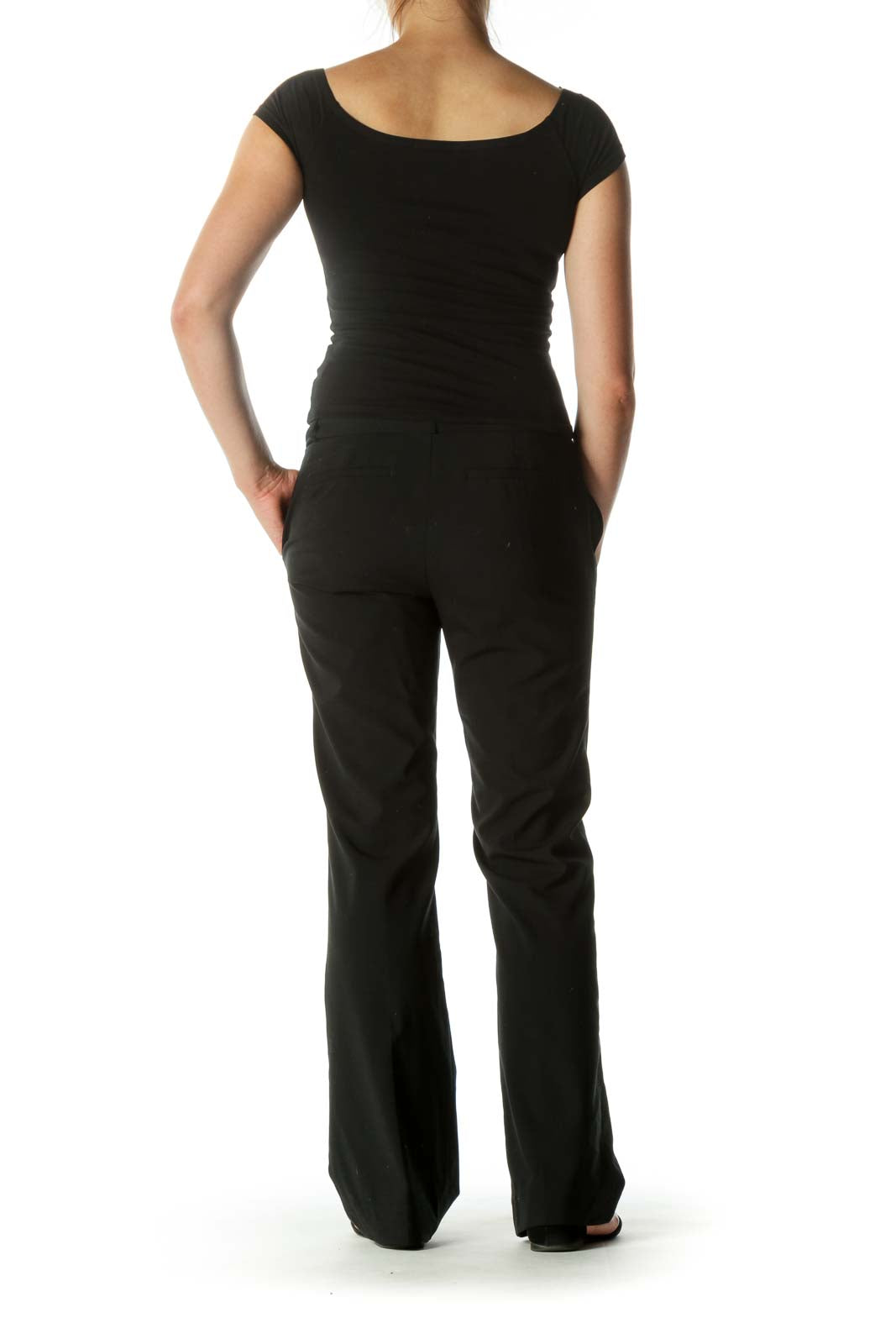 Black Wool Blend Straight Pocketed Leg Pants