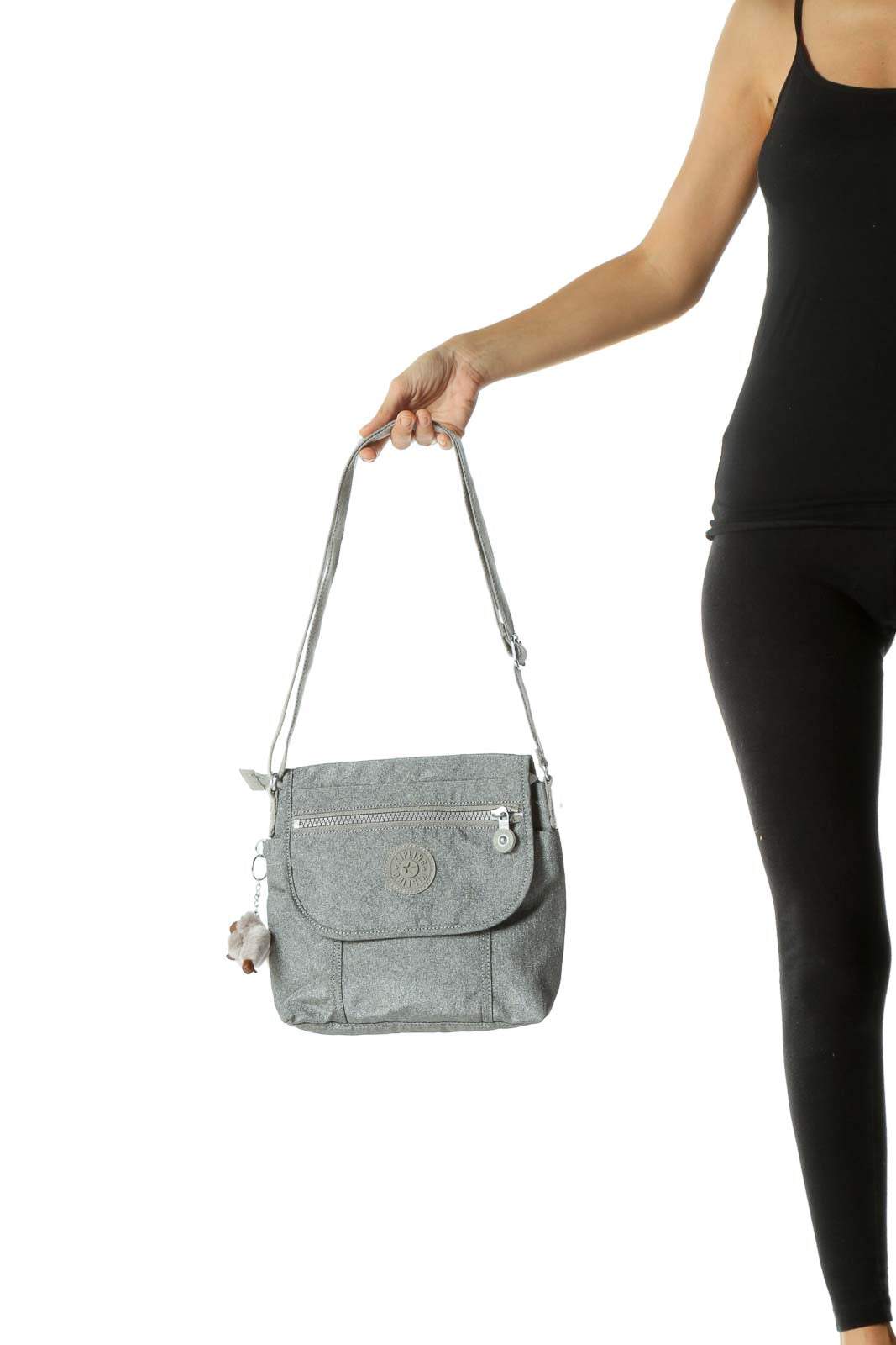 Gray Metallic Zippered Crossbody Bag