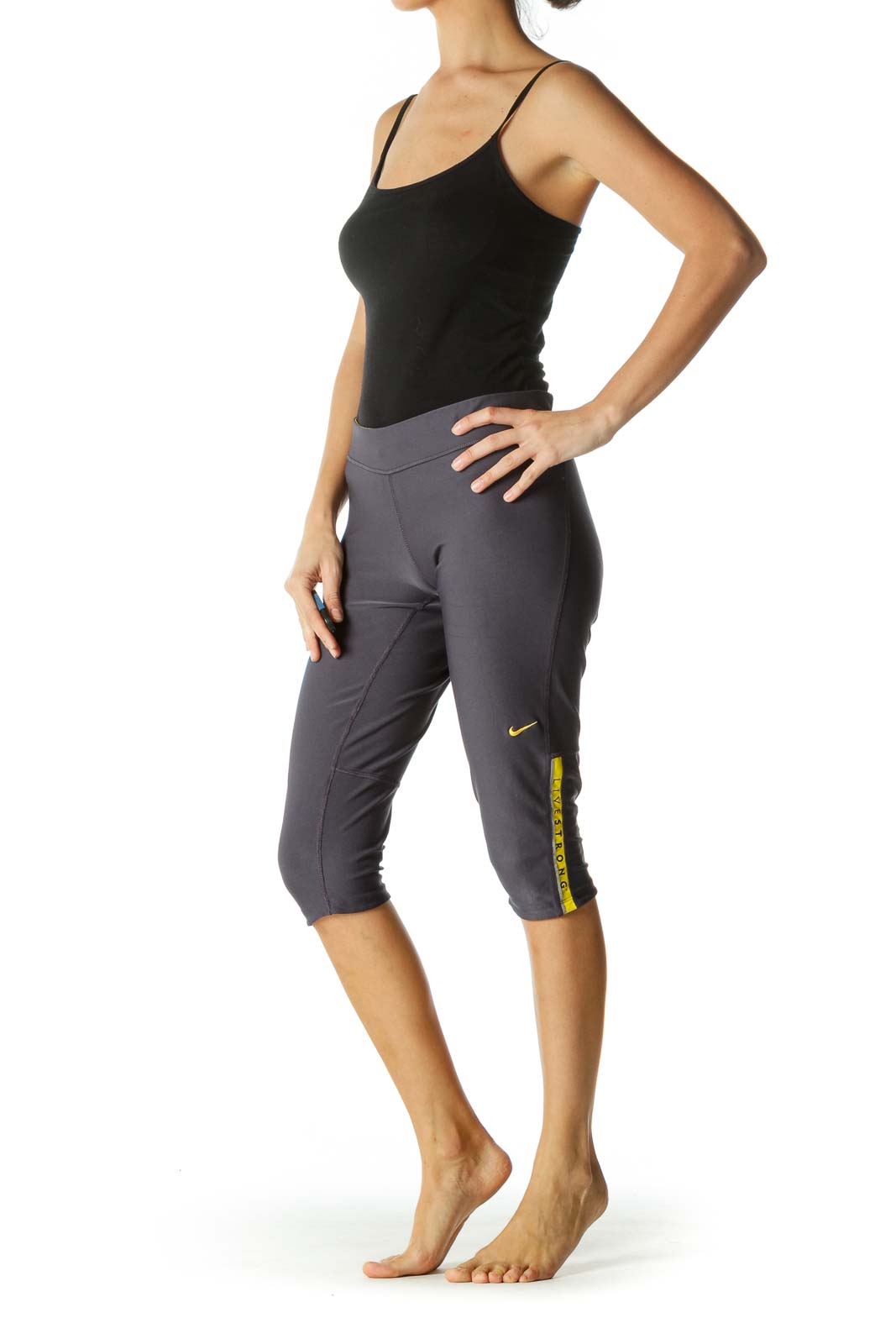 Blue Yellow Cropped Stretch Active Pants