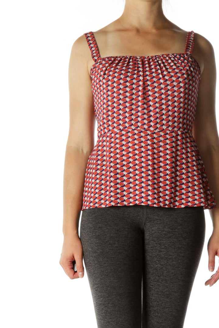 Red Patterned Smocked Tank Top