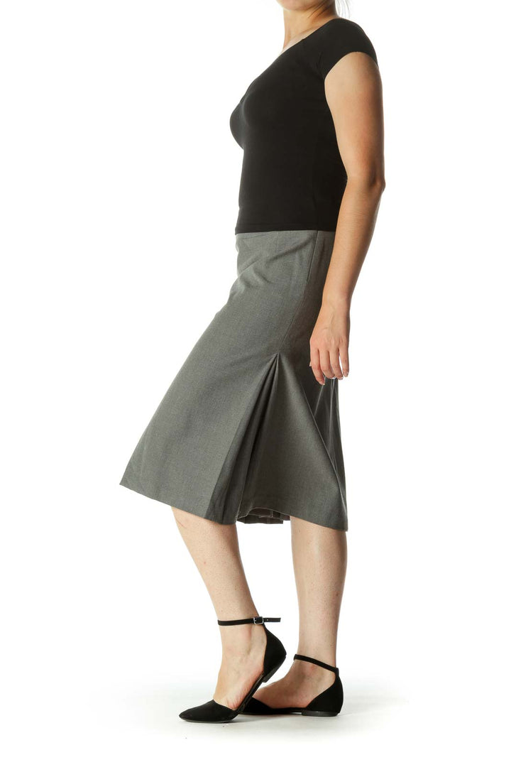 Gray Wool Blend A-Line Pleated Midi Skirt