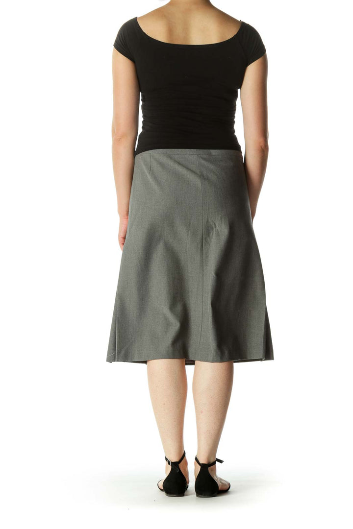 Gray Wool Blend A-Line Pleated Midi Skirt