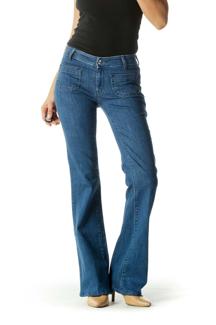 Blue Pocketed Flared Denim Jeans