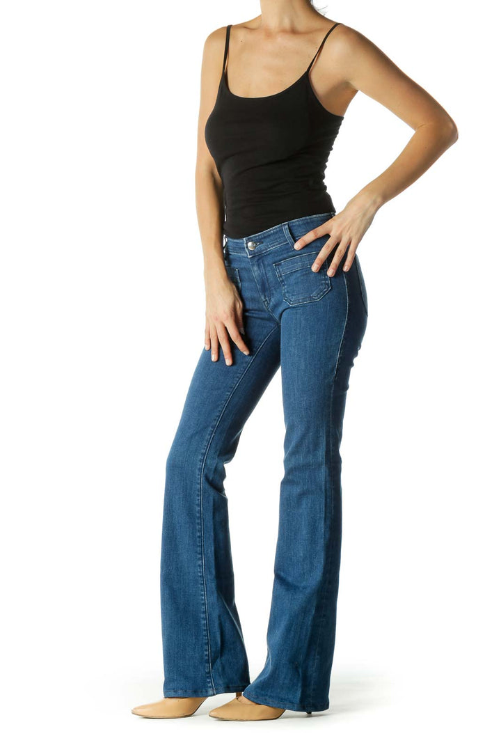 Blue Pocketed Flared Denim Jeans