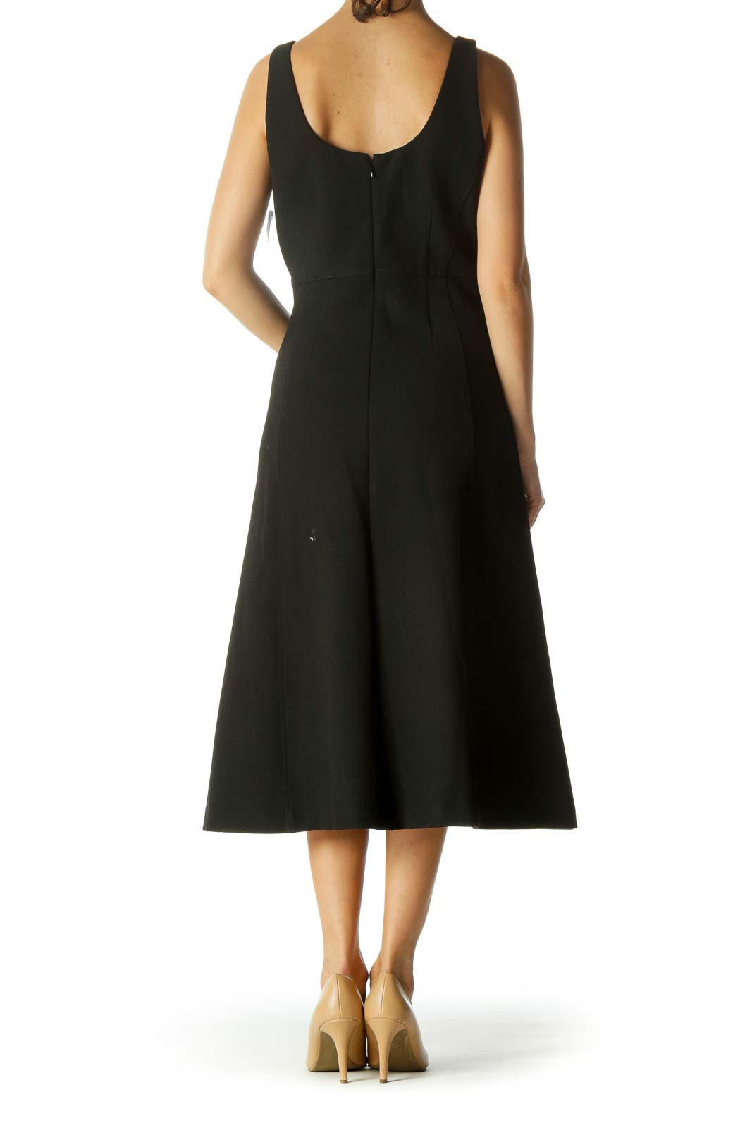 Black Round Neck Textured Medium-Weight Stretch A-Line Dress