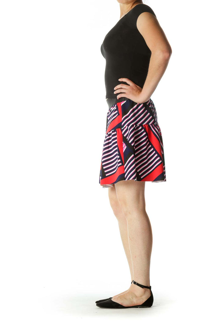 Multicolor Elastic Waist Stretch Flared Skirt