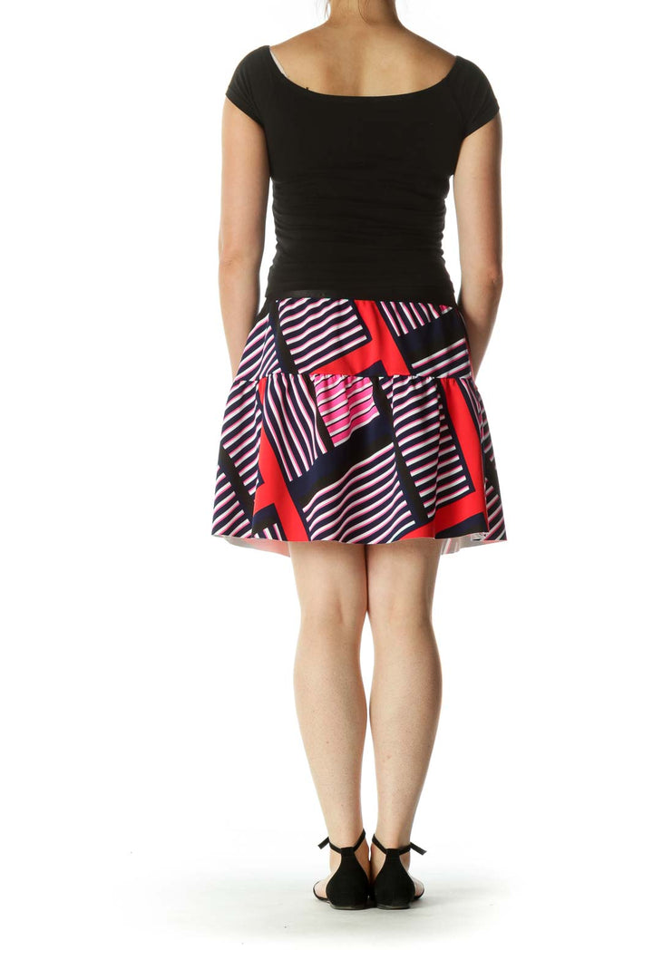 Multicolor Elastic Waist Stretch Flared Skirt