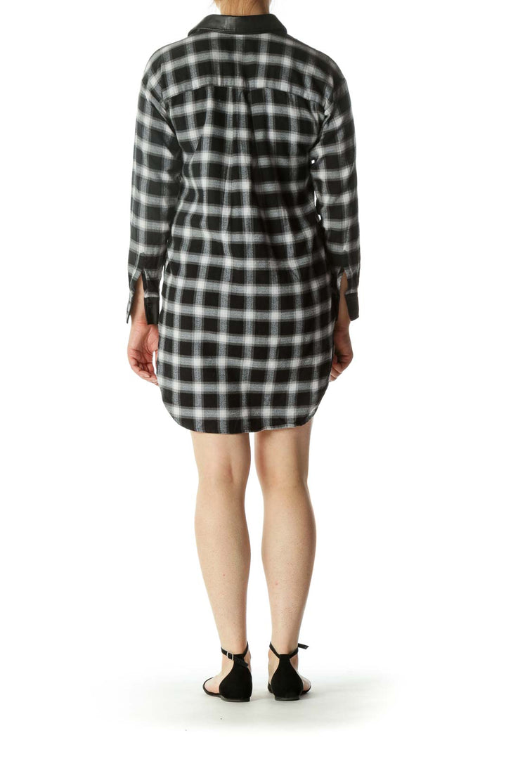 Black & White Button-Down Plaid Knit Dress