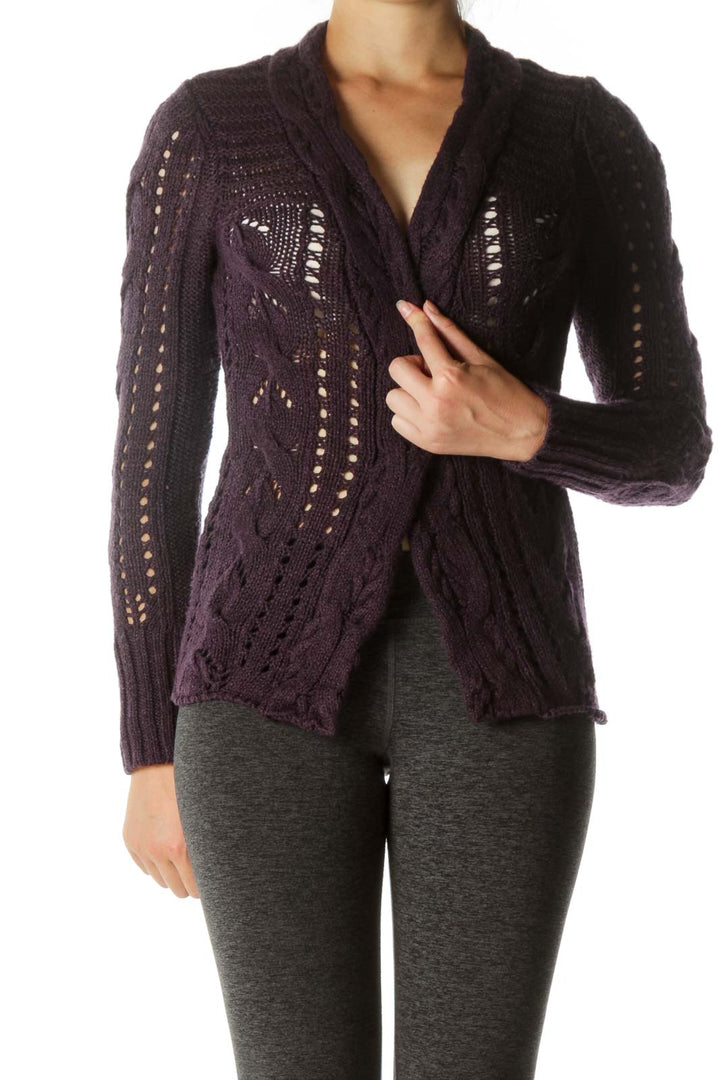 Purple Knit Chunky Open Cardigan