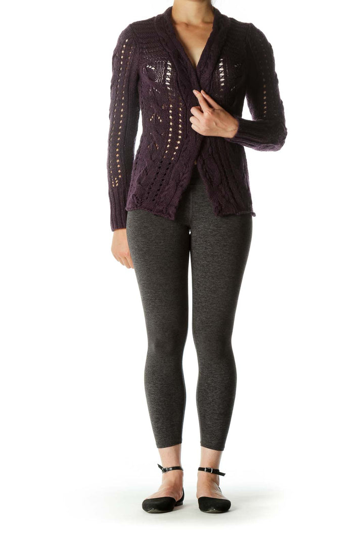 Purple Knit Chunky Open Cardigan