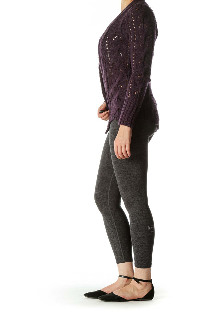 Purple Knit Chunky Open Cardigan