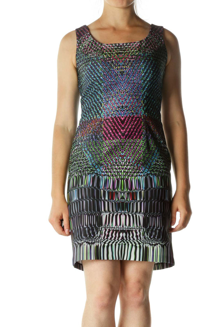 Multicolor Round Neck Sheath Dress