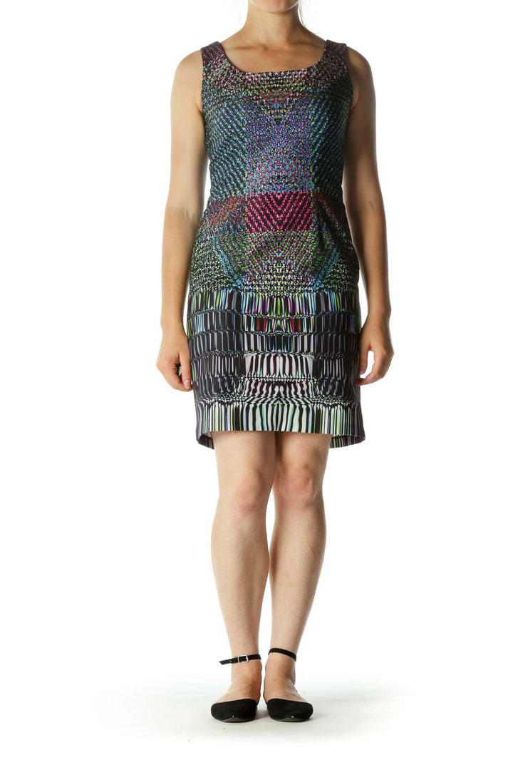 Multicolor Round Neck Sheath Dress