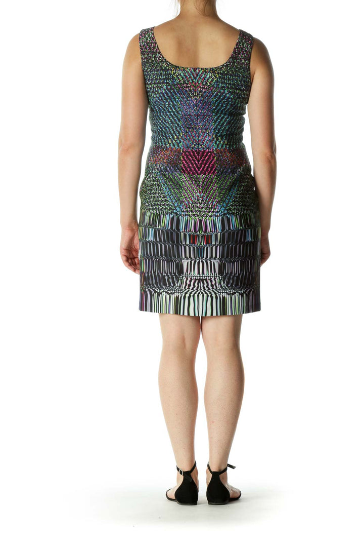 Multicolor Round Neck Sheath Dress