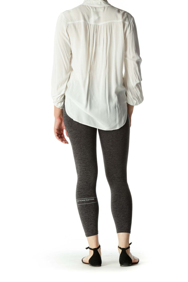 White 100% Cotton Mock Wrap Long Sleeve High-Low Top