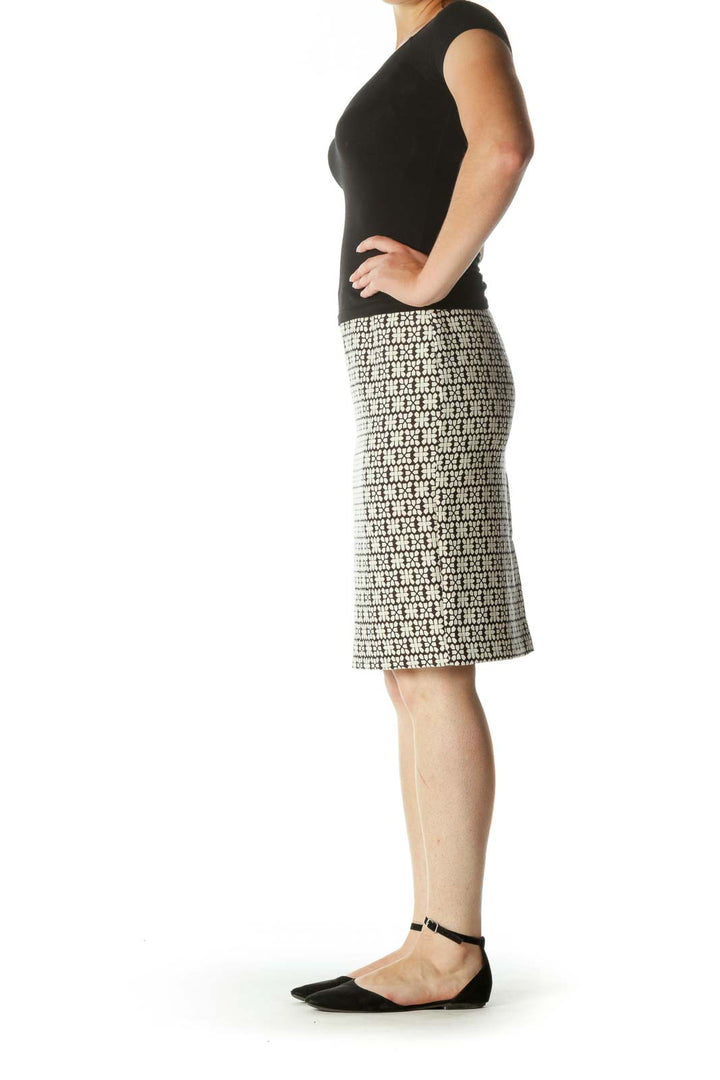 Black and Cream Print Pencil Skirt