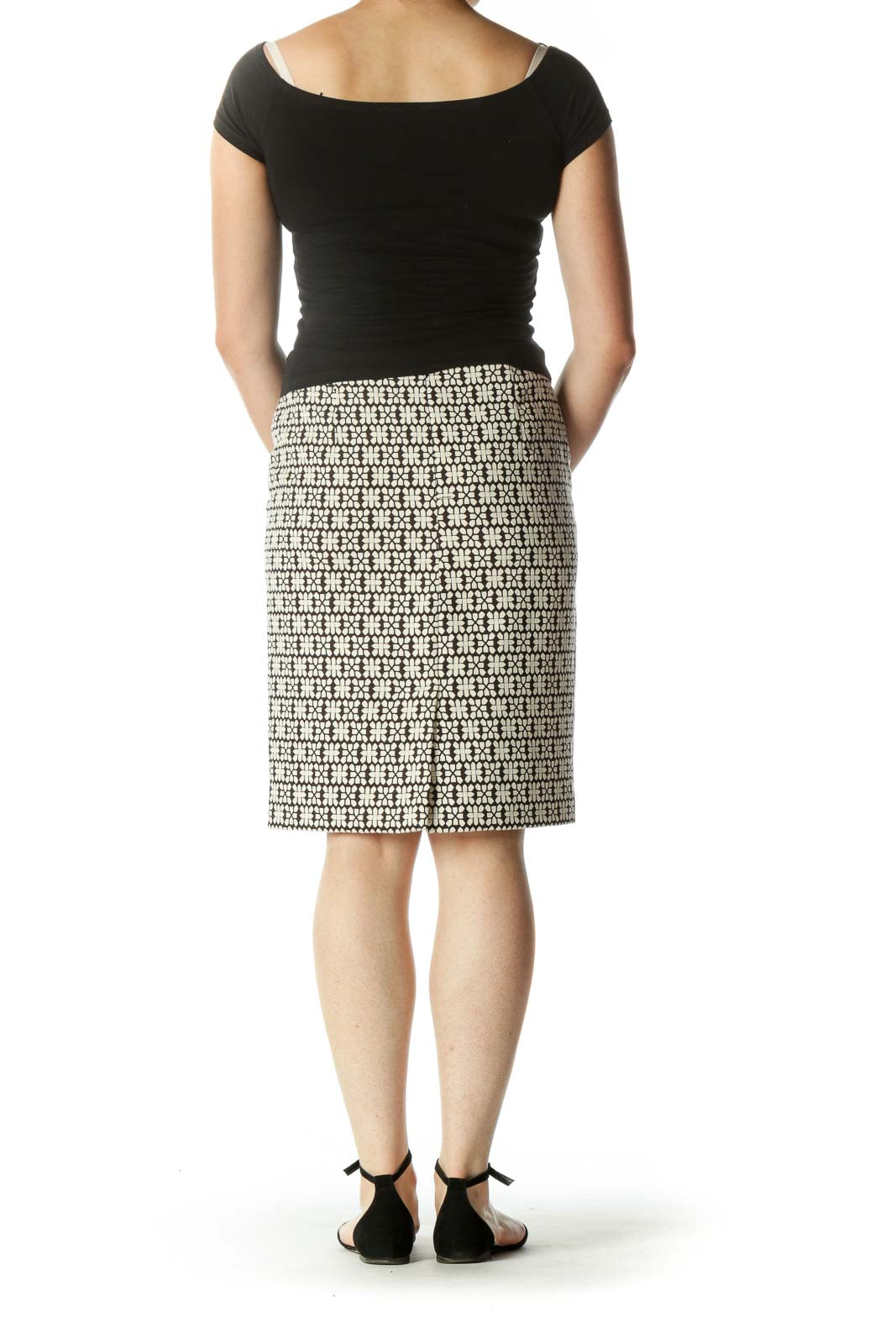 Black and Cream Print Pencil Skirt