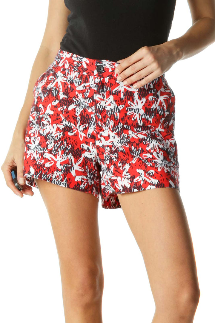 Orange Red White Blue Print Pocketed Shorts