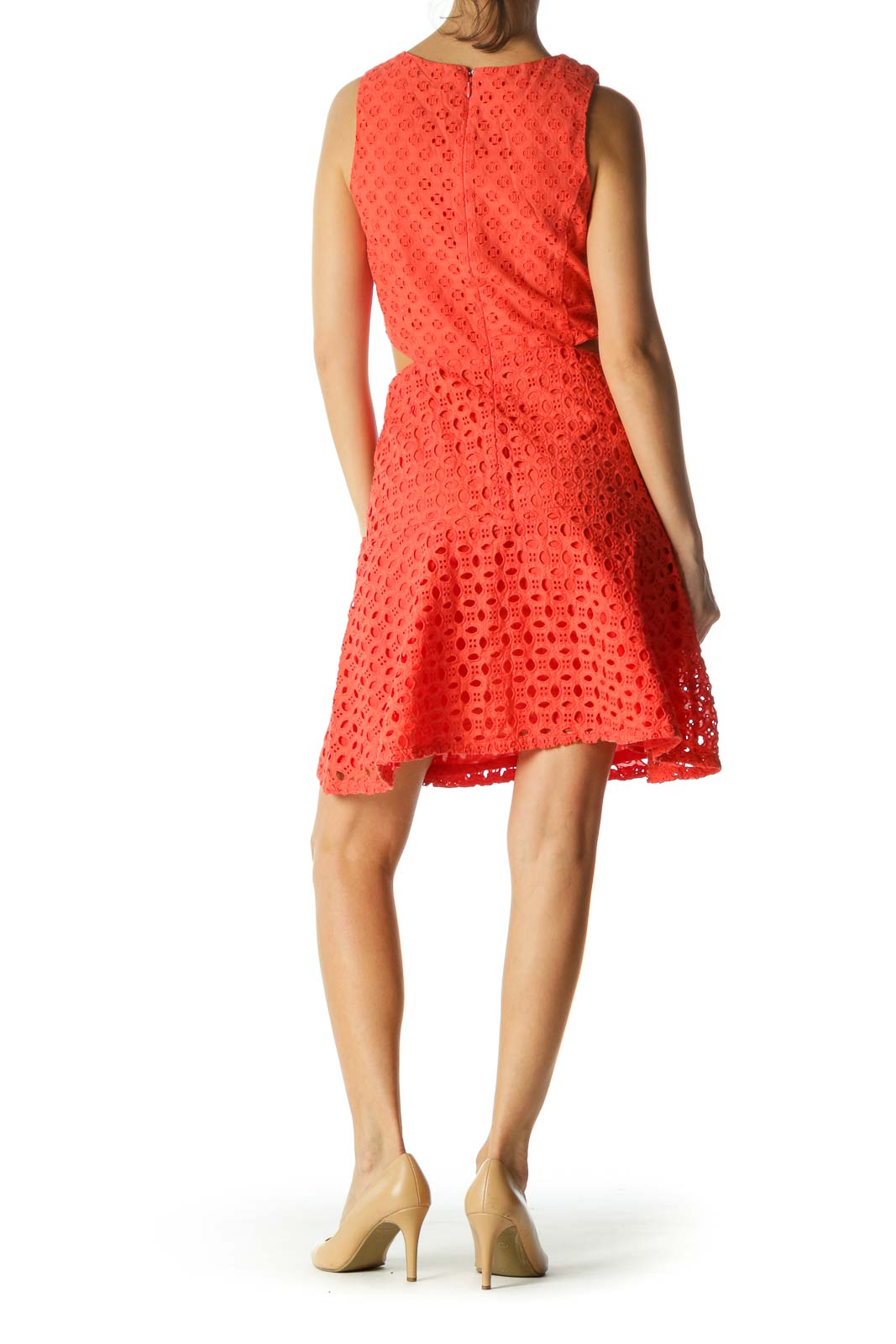 Orange Crocheted Open Waist A-Line Dress