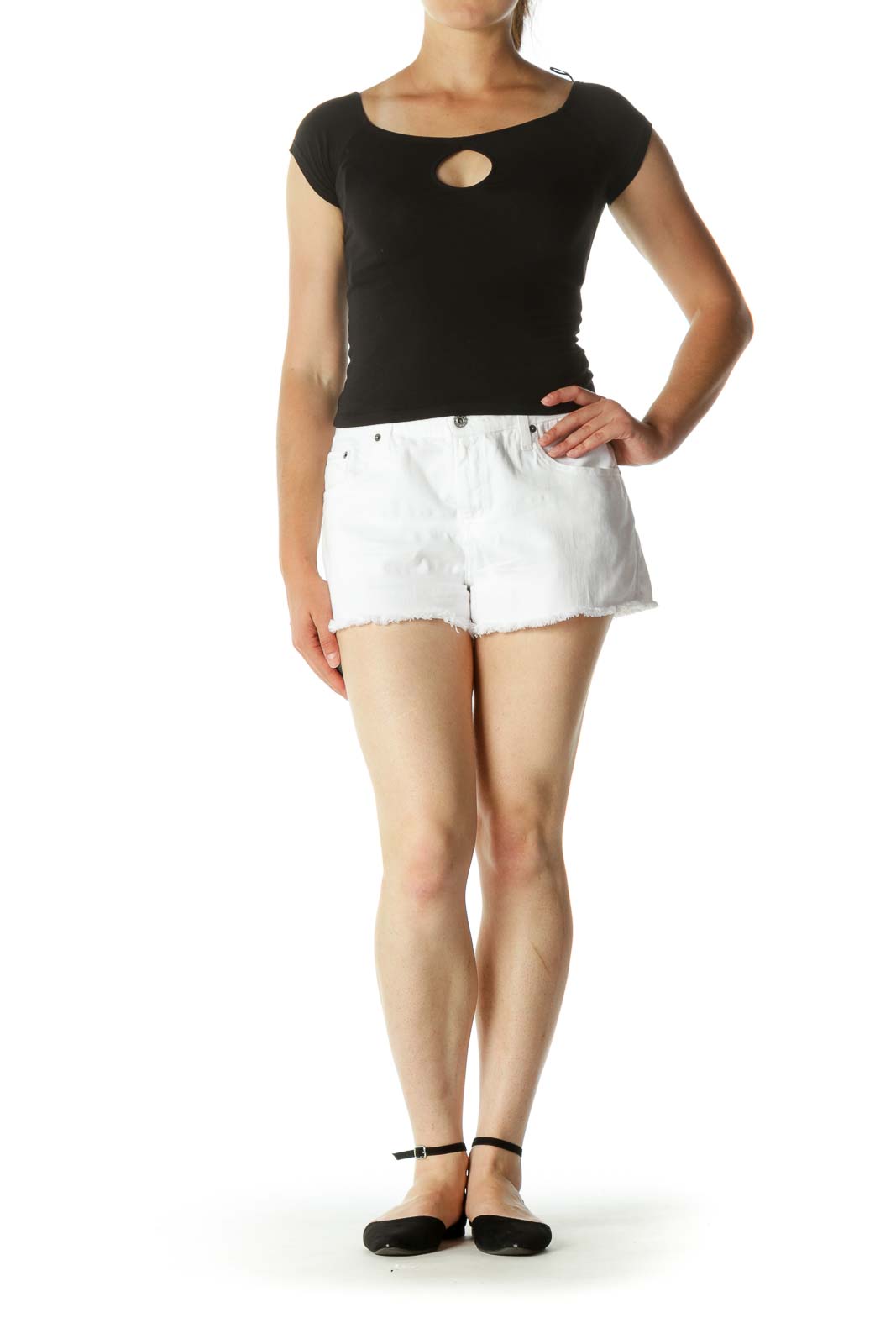 White Raw Hem Cotton Denim Shorts