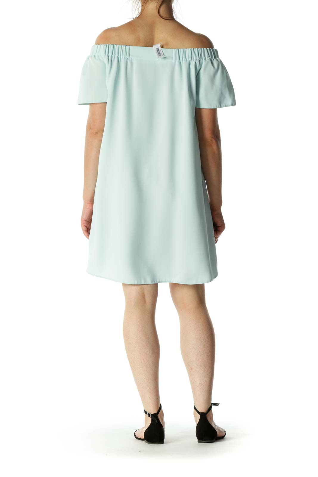 Mint Green Pleated Arm Off-Shoulder Dress