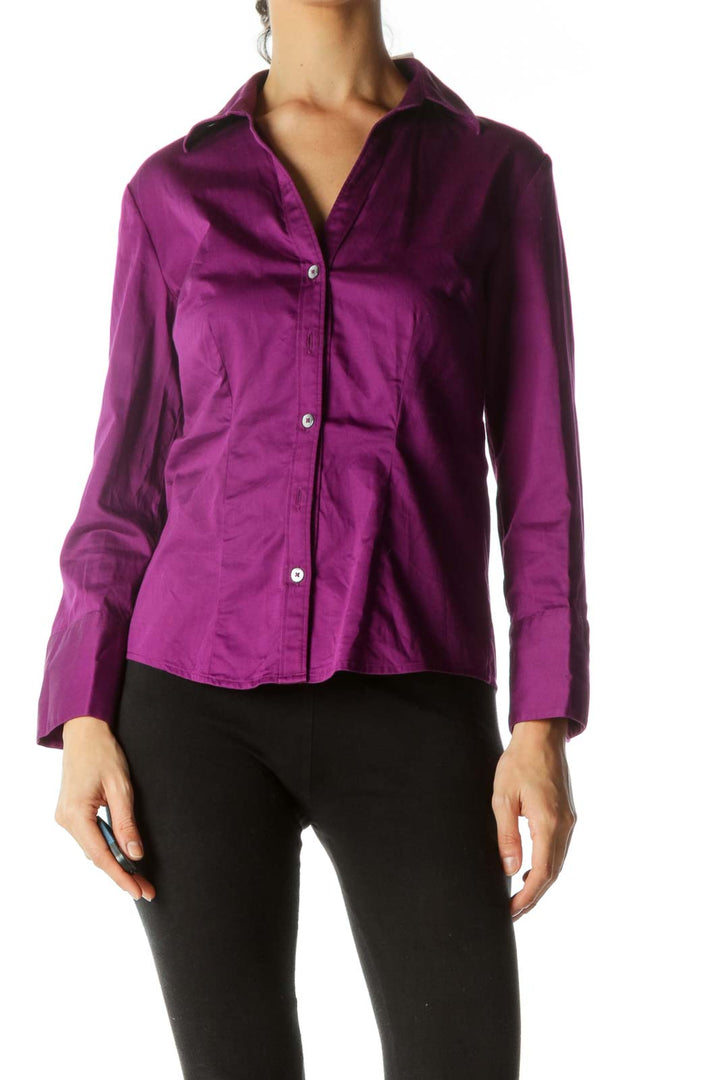 Purple Long Sleeve Button Down Blouse