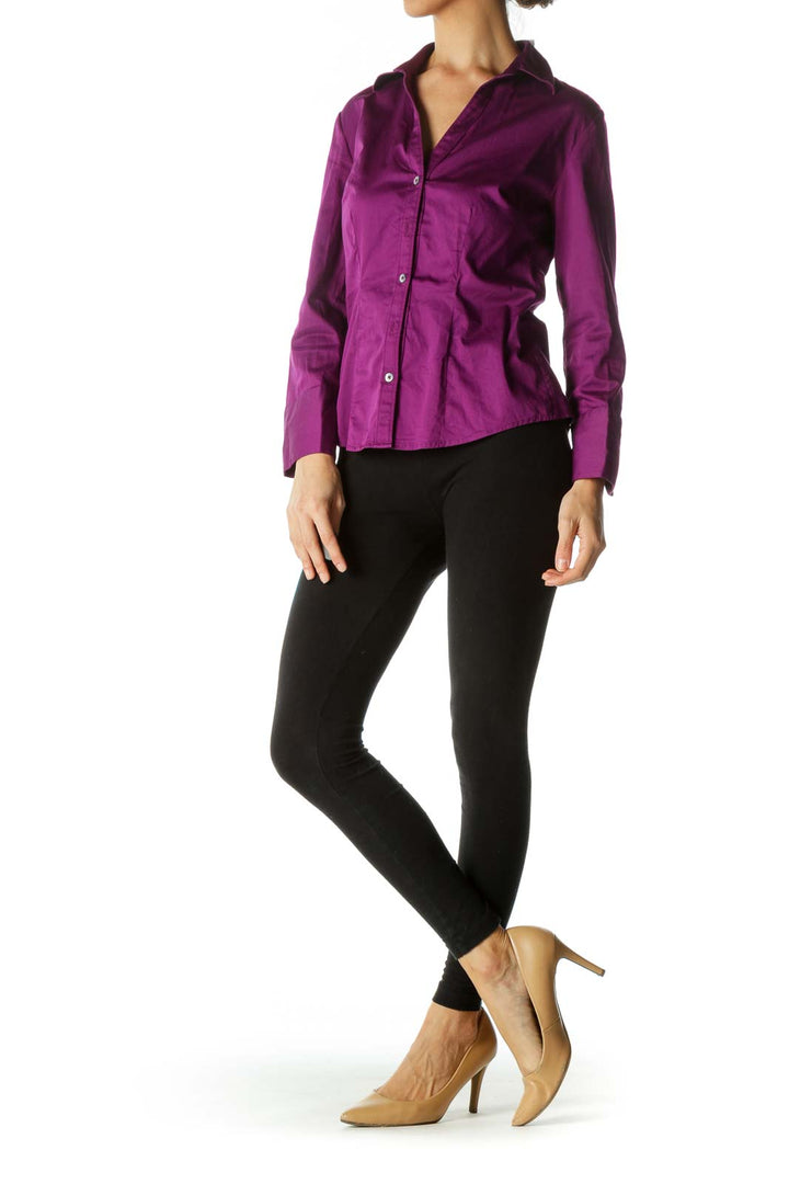 Purple Long Sleeve Button Down Blouse