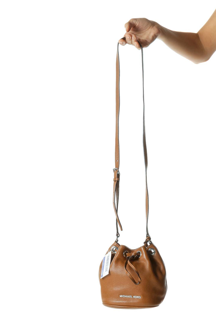 Brown Textured Silver Hardware Michael Kors Bucket Bag