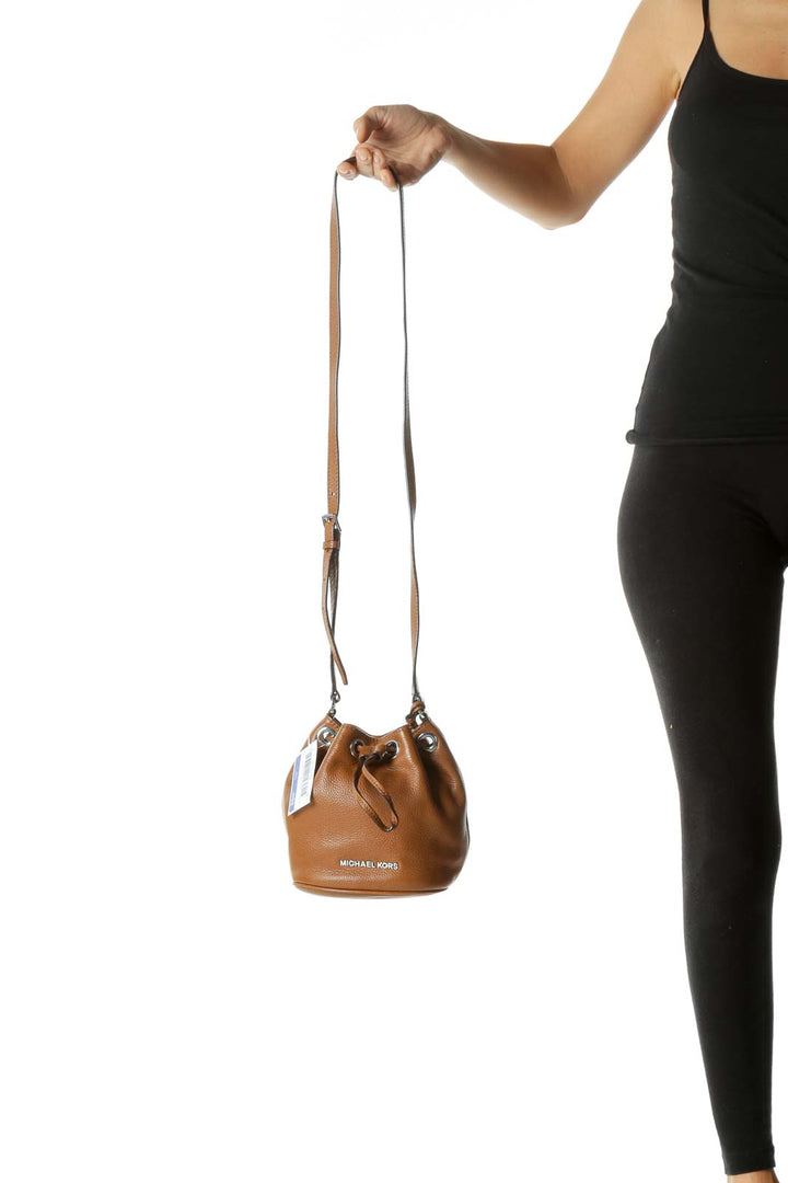 Brown Textured Silver Hardware Michael Kors Bucket Bag