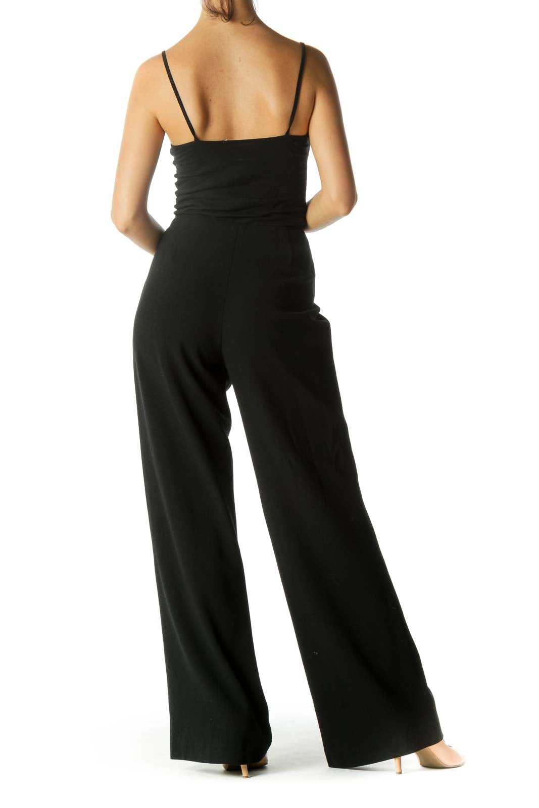 Black Wool Blend Textured Wide Leg Cinched Waist Pants