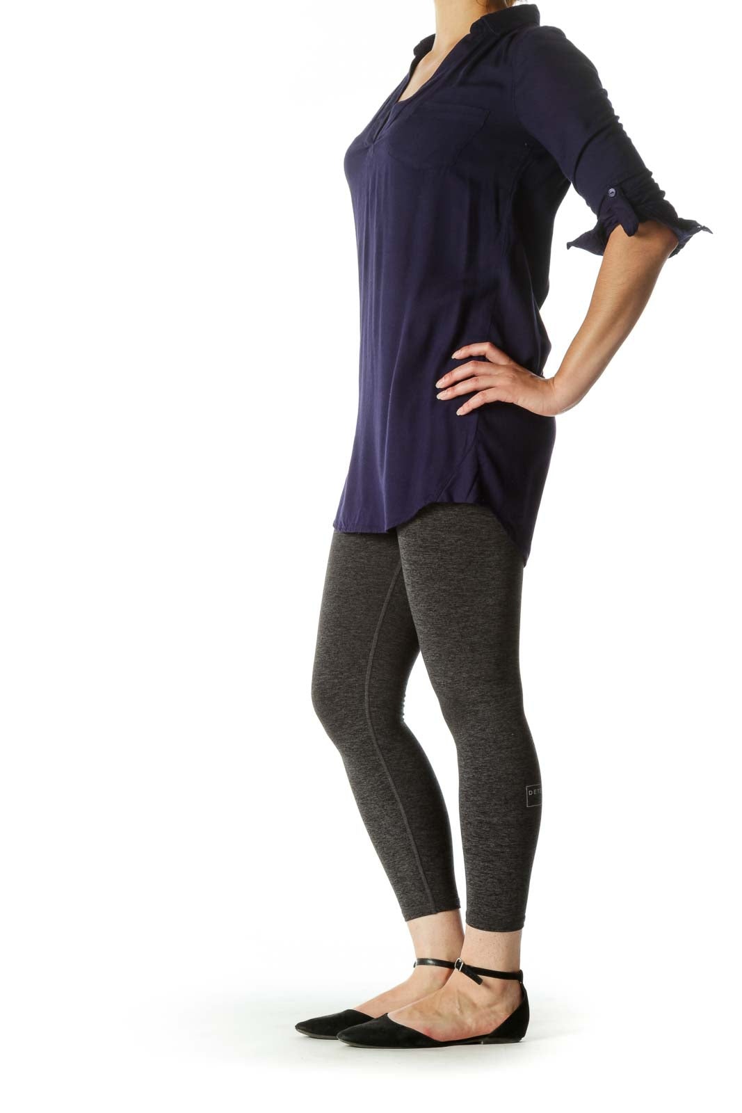 Deep Blue V-Neck Long Sleeve Long Soft Shirt