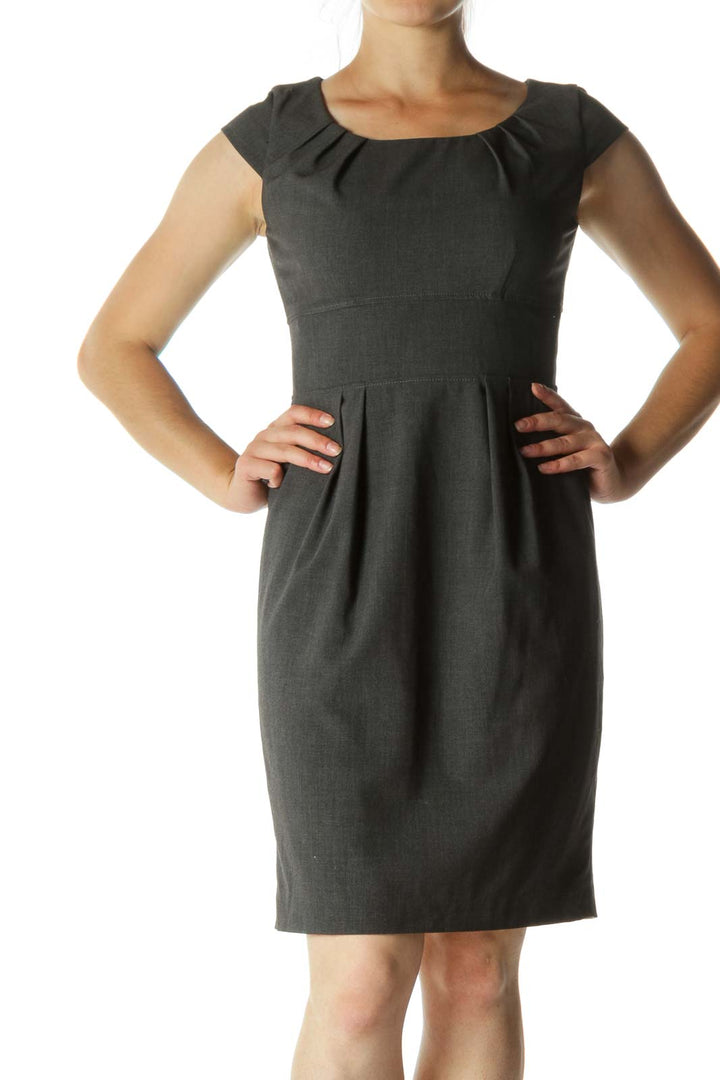 Gray Pleated Mid-Length Work Dress