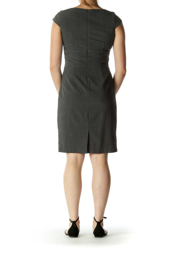 Gray Pleated Mid-Length Work Dress